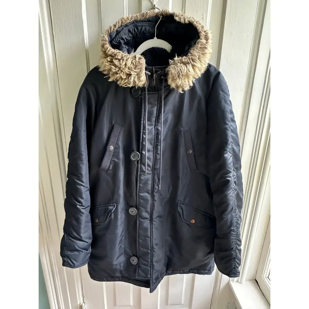 J. Crew Faux Fur Trim Hooded Parka Jacket - Black - Size Large